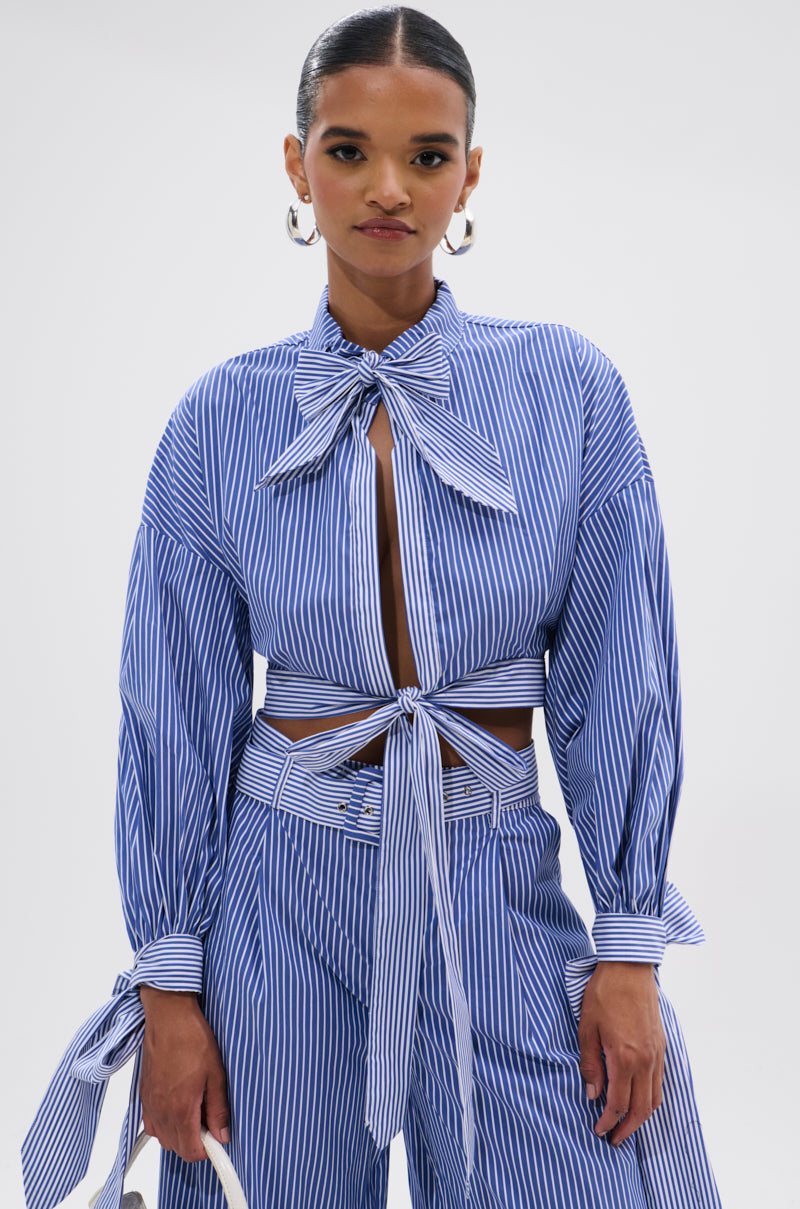 UNDER THE SUN STRIPE TIE FRONT BLOUSE