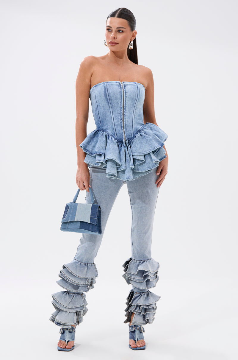 EVA DENIM PEPLUM CORSET TOP