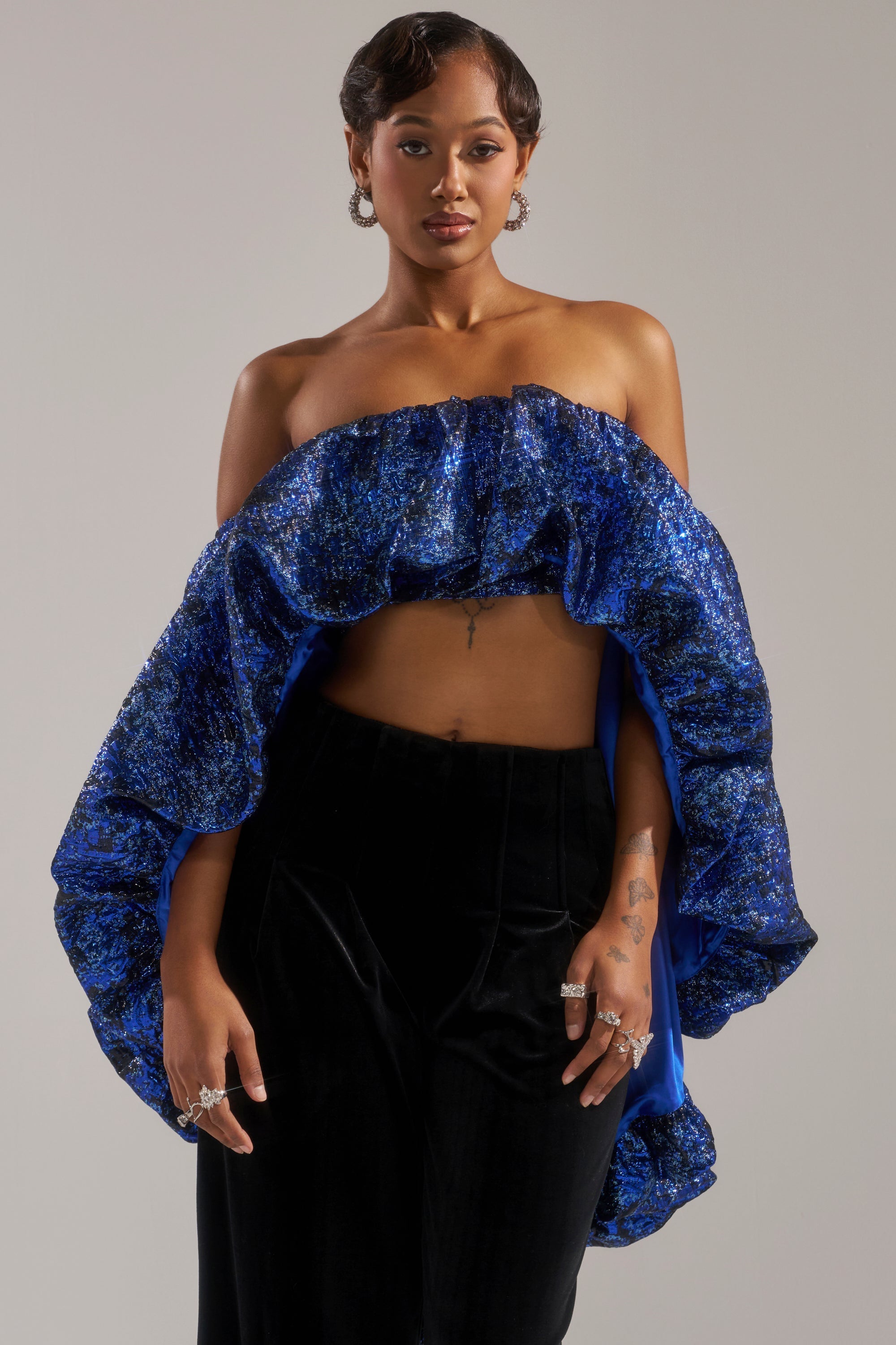 MELANI OFF THE SHOULDER HI-LOW BROCADE BLOUSE
