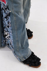 AZALEA WANG GREYI BLACK PUFF FLORAL FLAT SNEAKER