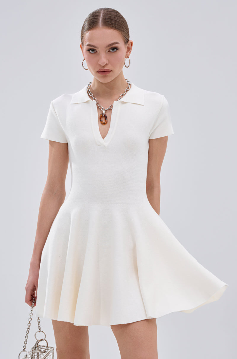 SLEEK AND CHIC KNIT MINI DRESS IN WHITE