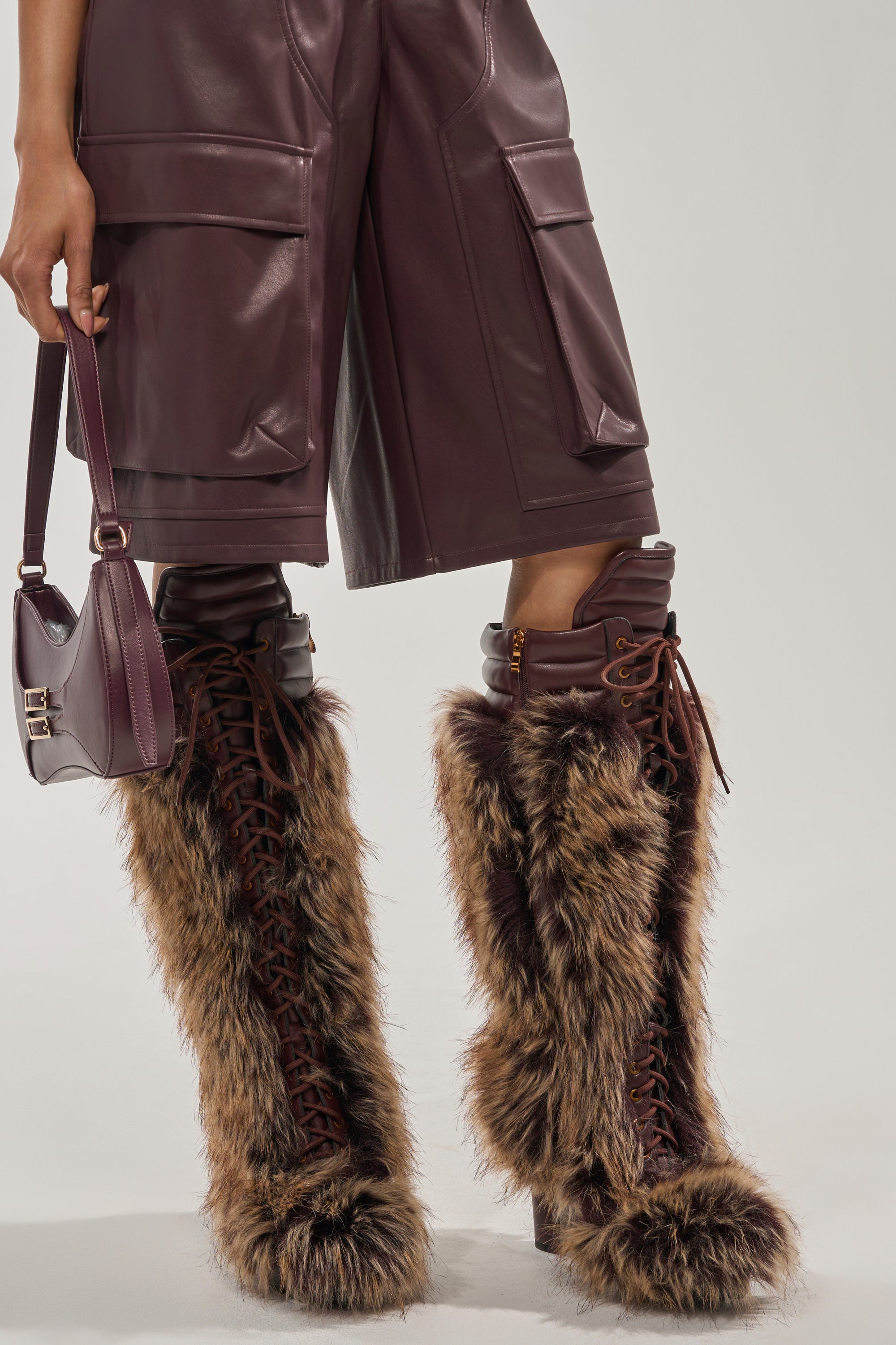 AZALEA WANG HEARTBEAT BROWN MULTI BLOCK FUR BOOT