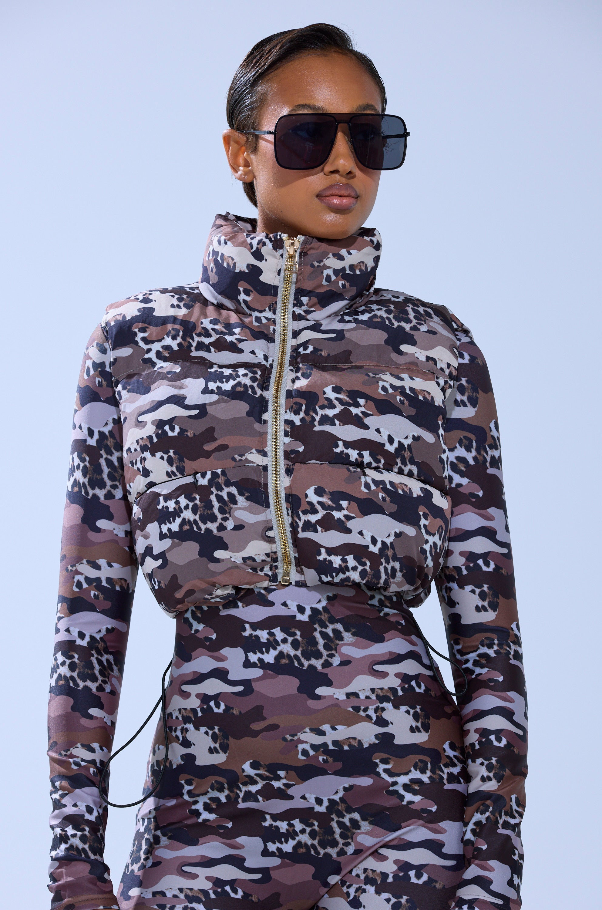 CAMO CHEETAH PRINT PUFFER VEST