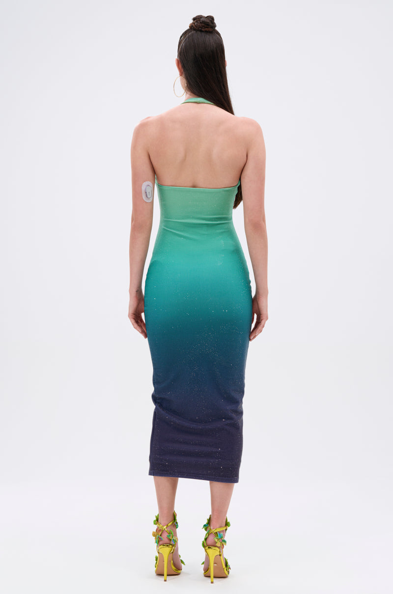 UNDER THE SEA RHINESTONE OMBRE MIDI DRESS