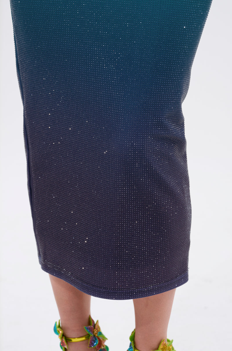 UNDER THE SEA RHINESTONE OMBRE MIDI DRESS