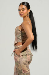 SEASONAL AWAKENING PRINTED DENIM CORSET