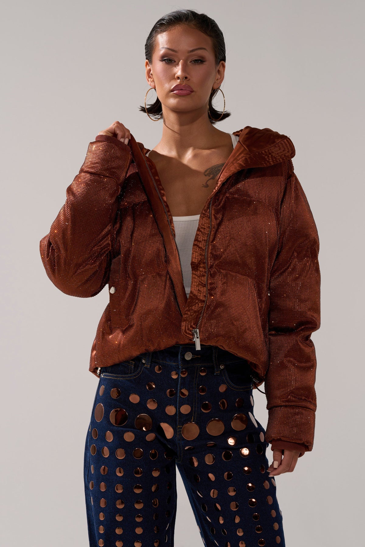 FAYE RHINESTONE PUFFER IN COPPER
