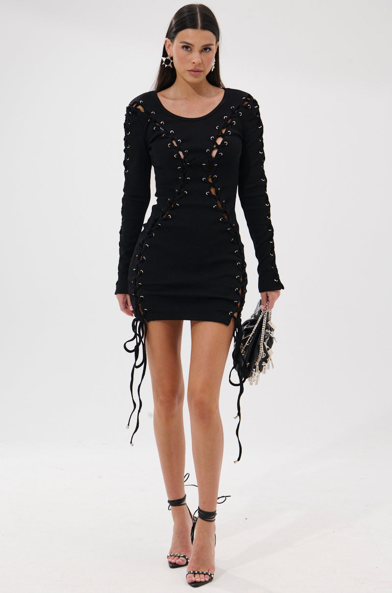 RUN THIS TOWN LACE UP MINI DRESS