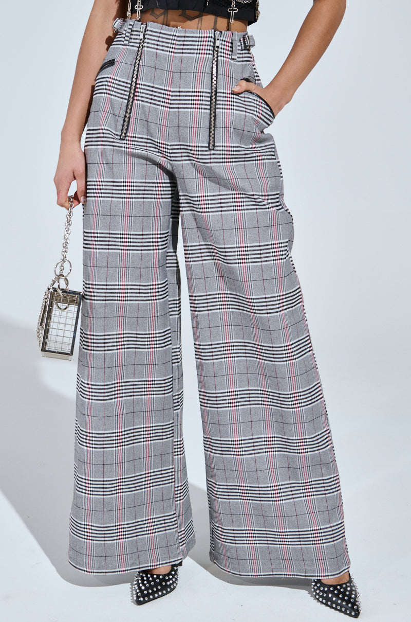 DARIA WIDE LEG PLAID PANT