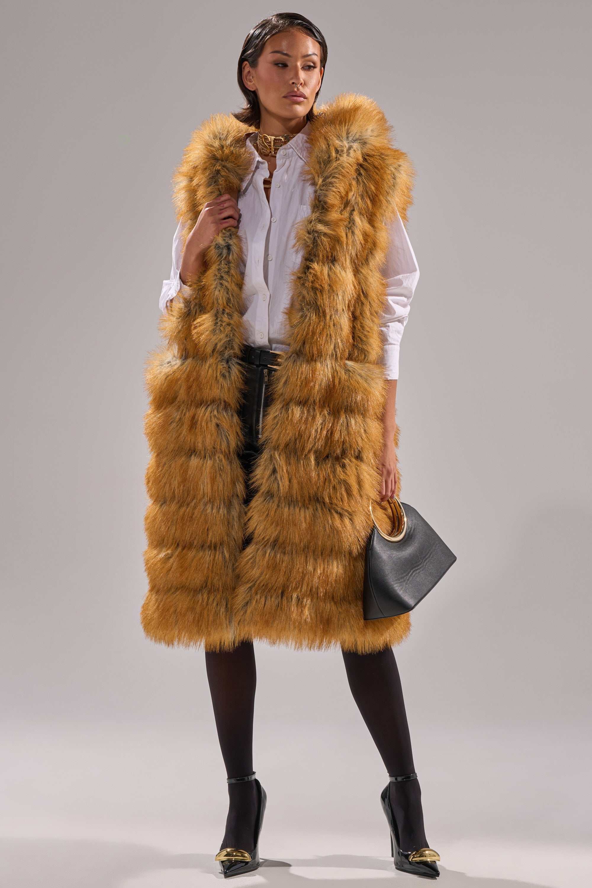 SLY HOODED FAUX FUR VEST