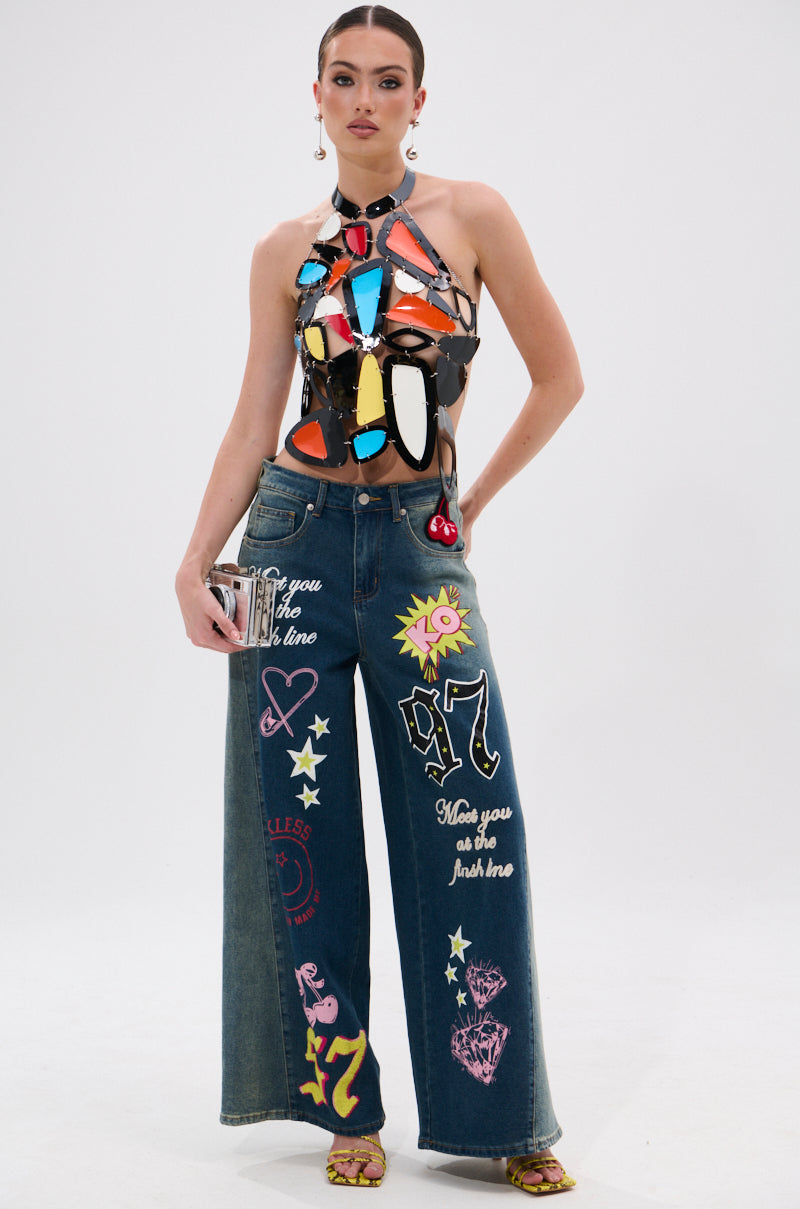 TKO GRAPHIC WIDE LEG DENIM JEAN