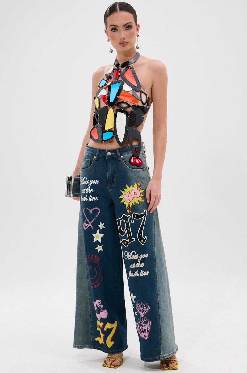TKO GRAPHIC WIDE LEG DENIM JEAN