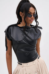 WEEKEND VIBES FAUX LEATHER BLOUSE