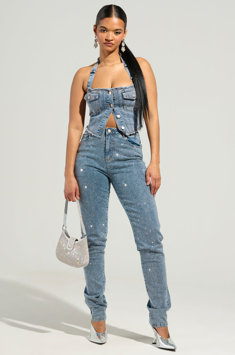 JOLIE RHINESTONE EMBELLISHED DENIM CORSET
