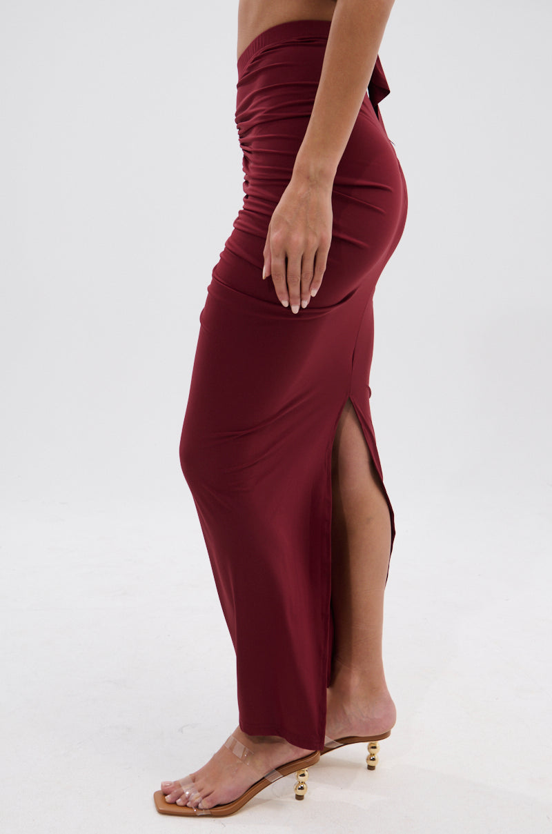 SEXY RUCHED BACK SLIT MAXI SKIRT