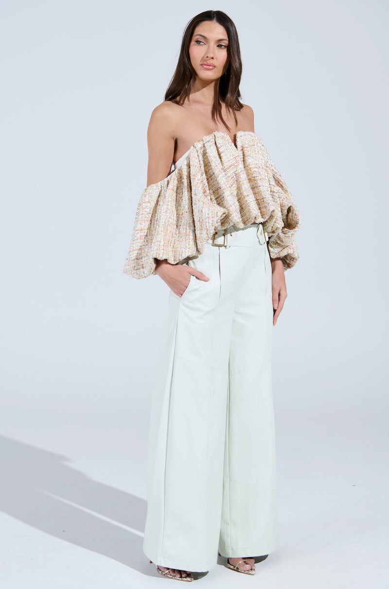 THE PRETTIEST FLOWER TWEED OFF-SHOULDER TOP