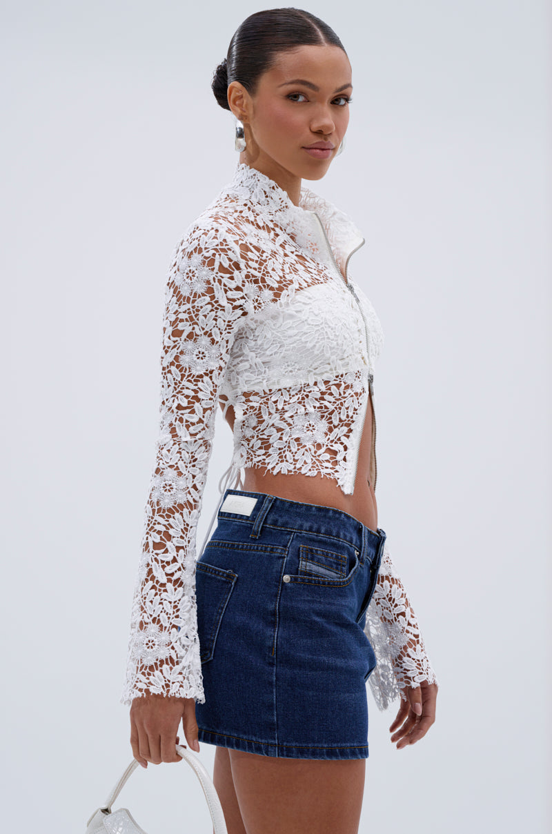 GIMME MORE LACE ZIP-UP TOP