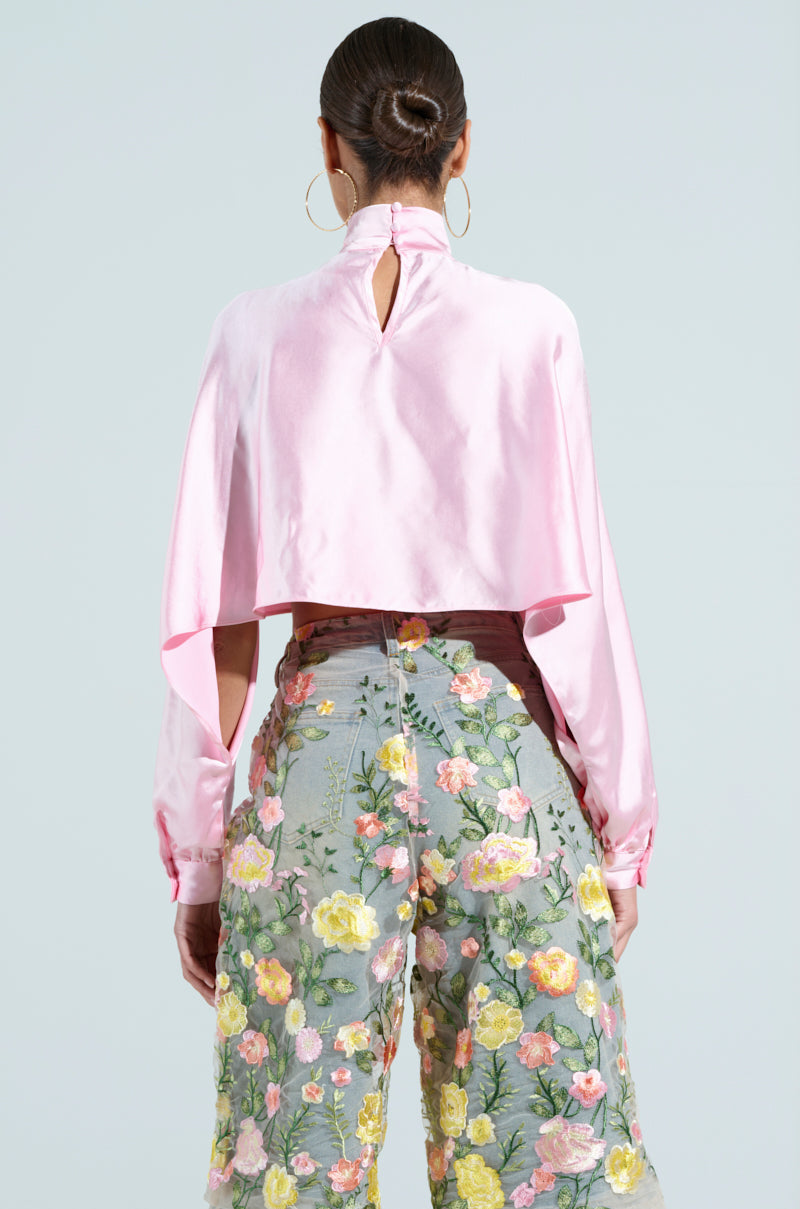 TALIA SATIN MOCK NECK BLOUSE