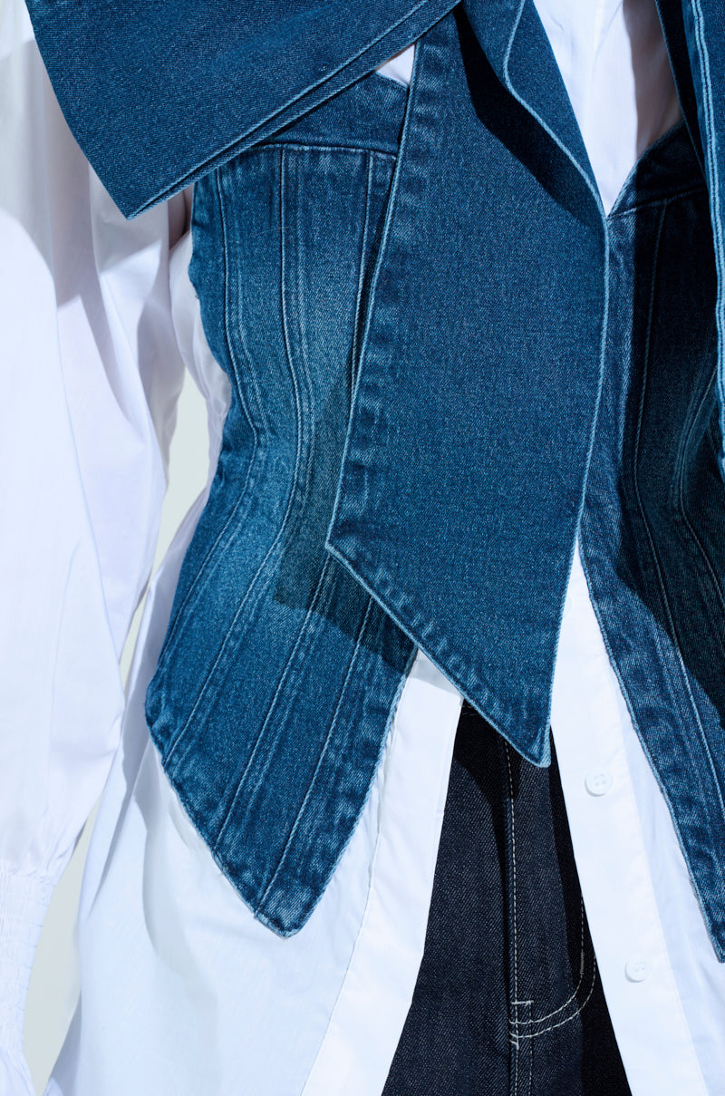 JULIE DENIM BOW BUTTON DOWN