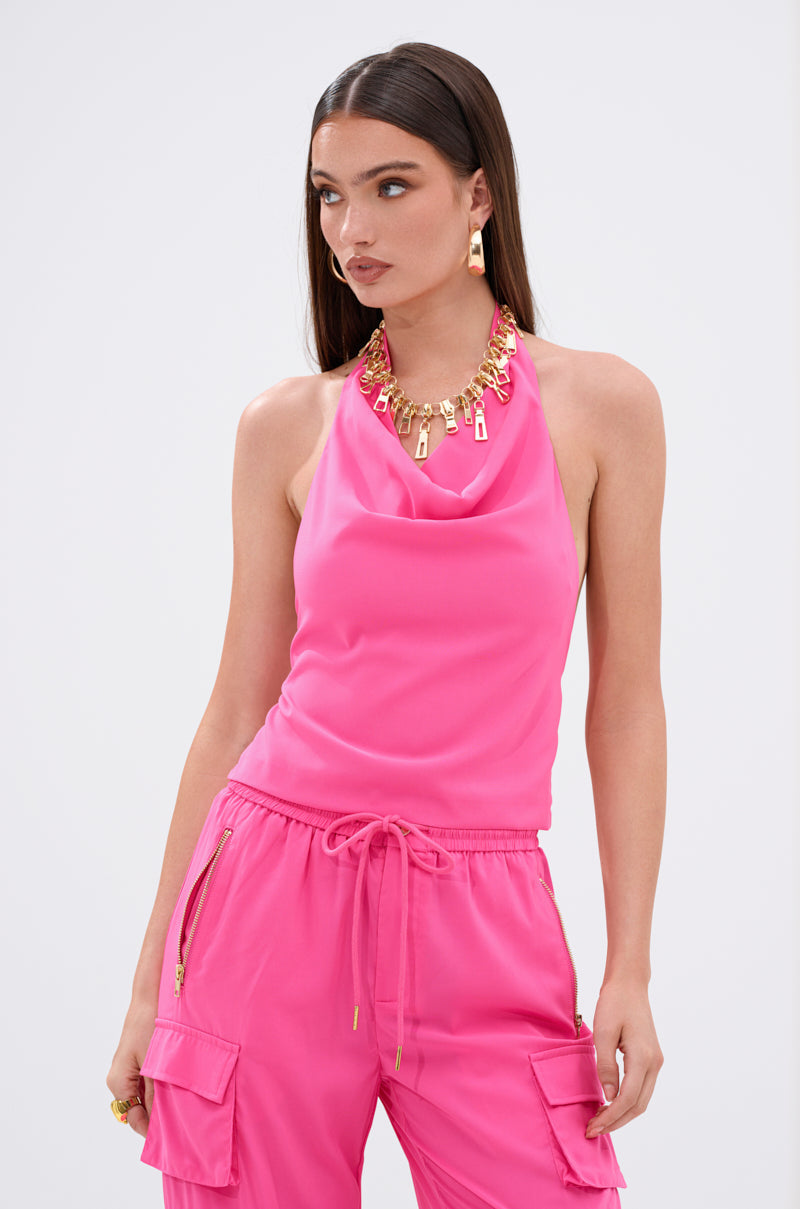 UP TO NO GOOD HALTER BLOUSE IN PINK