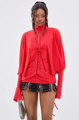 TIERRA TIE FRONT MOCK NECK BLOUSE