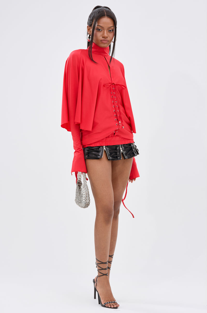 TIERRA TIE FRONT MOCK NECK BLOUSE