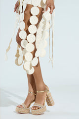 AZALEA WANG JUDSON GOLD RAFFIA AND GEMS PLATFORM SANDAL