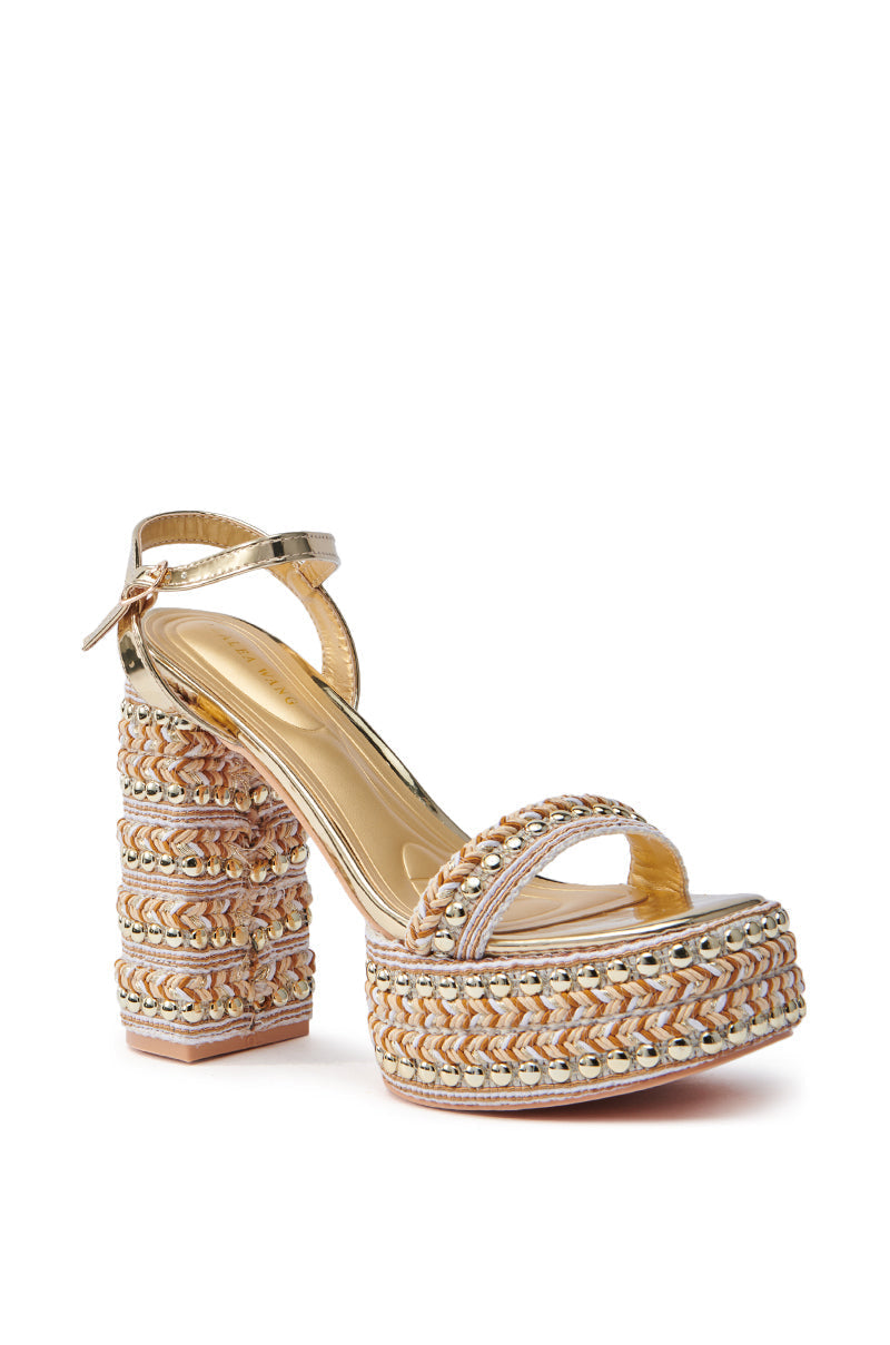 AZALEA WANG JUDSON GOLD RAFFIA AND GEMS PLATFORM SANDAL