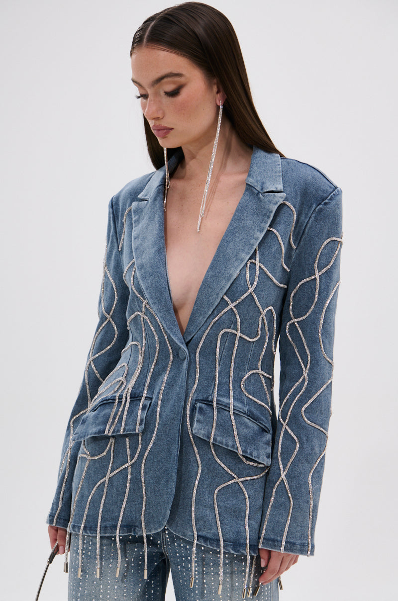 STANDOUT EMBELLISHED DENIM BLAZER