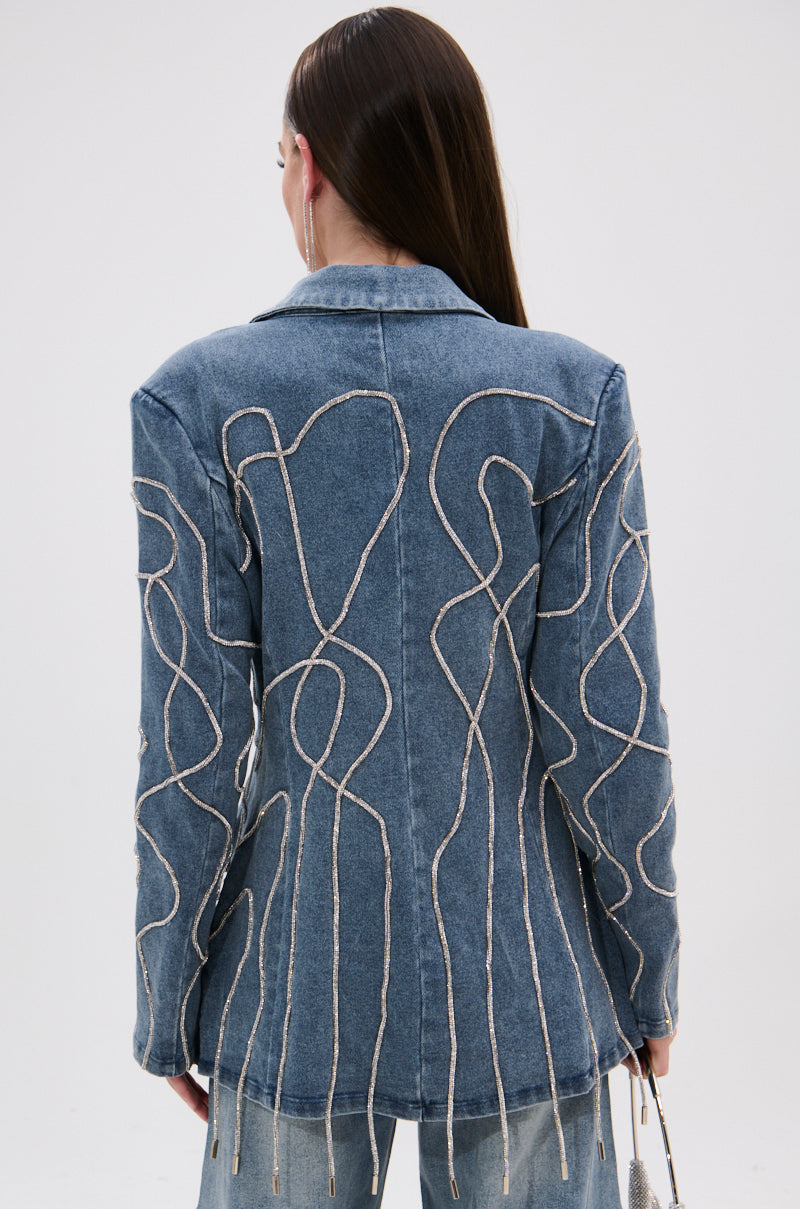 STANDOUT EMBELLISHED DENIM BLAZER
