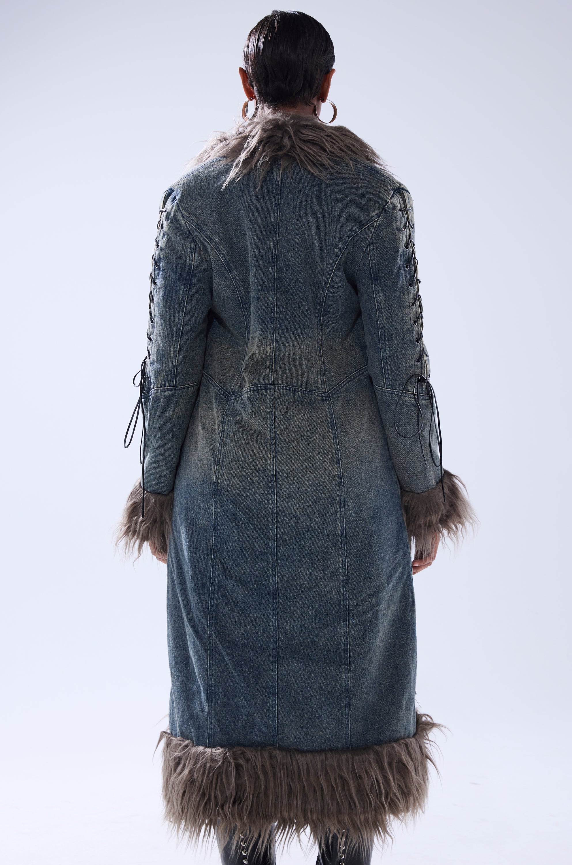 SADE FUR TRIM DENIM TRENCH