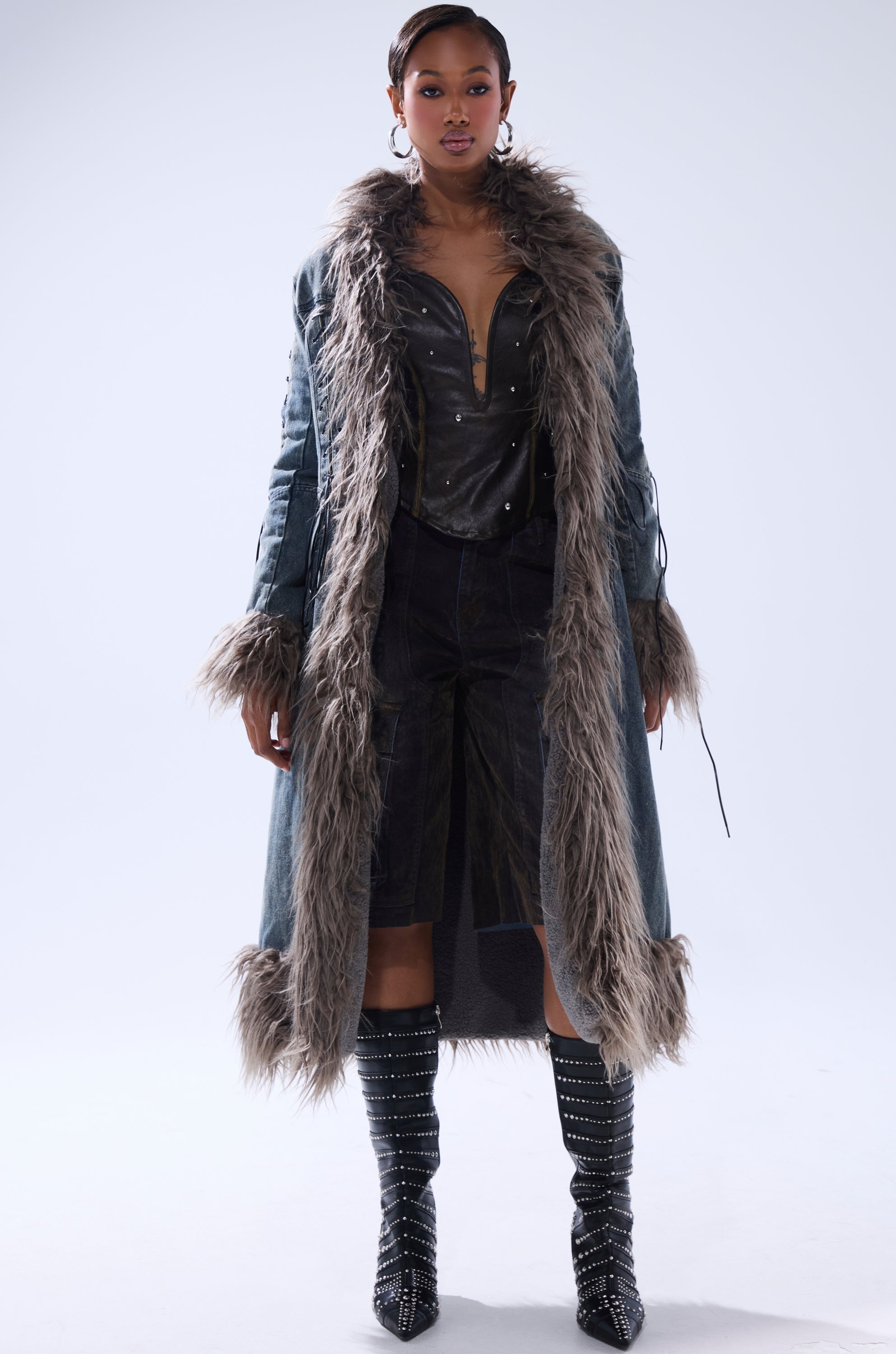 SADE FUR TRIM DENIM TRENCH