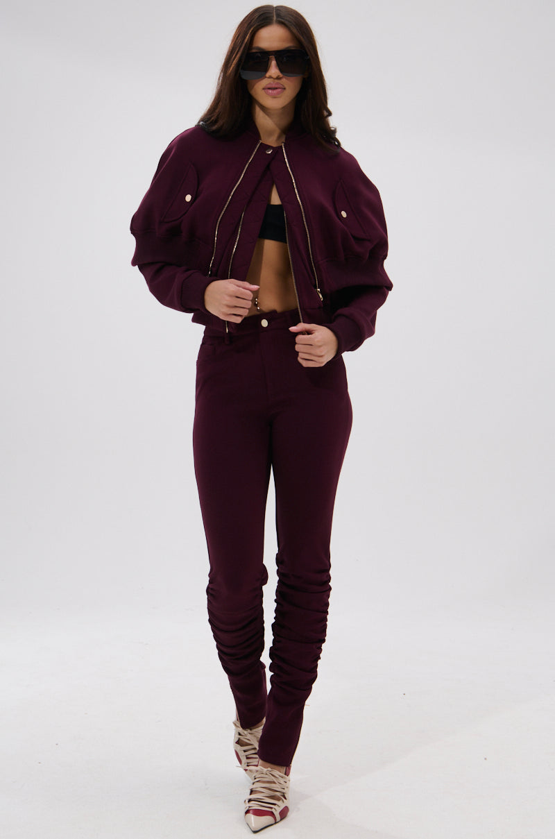 LYNX LAYERED BOMBER JACKET IN BURGUNDY