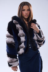SUPERNOVA PANELED FAUX FUR IN BLUE MULTI