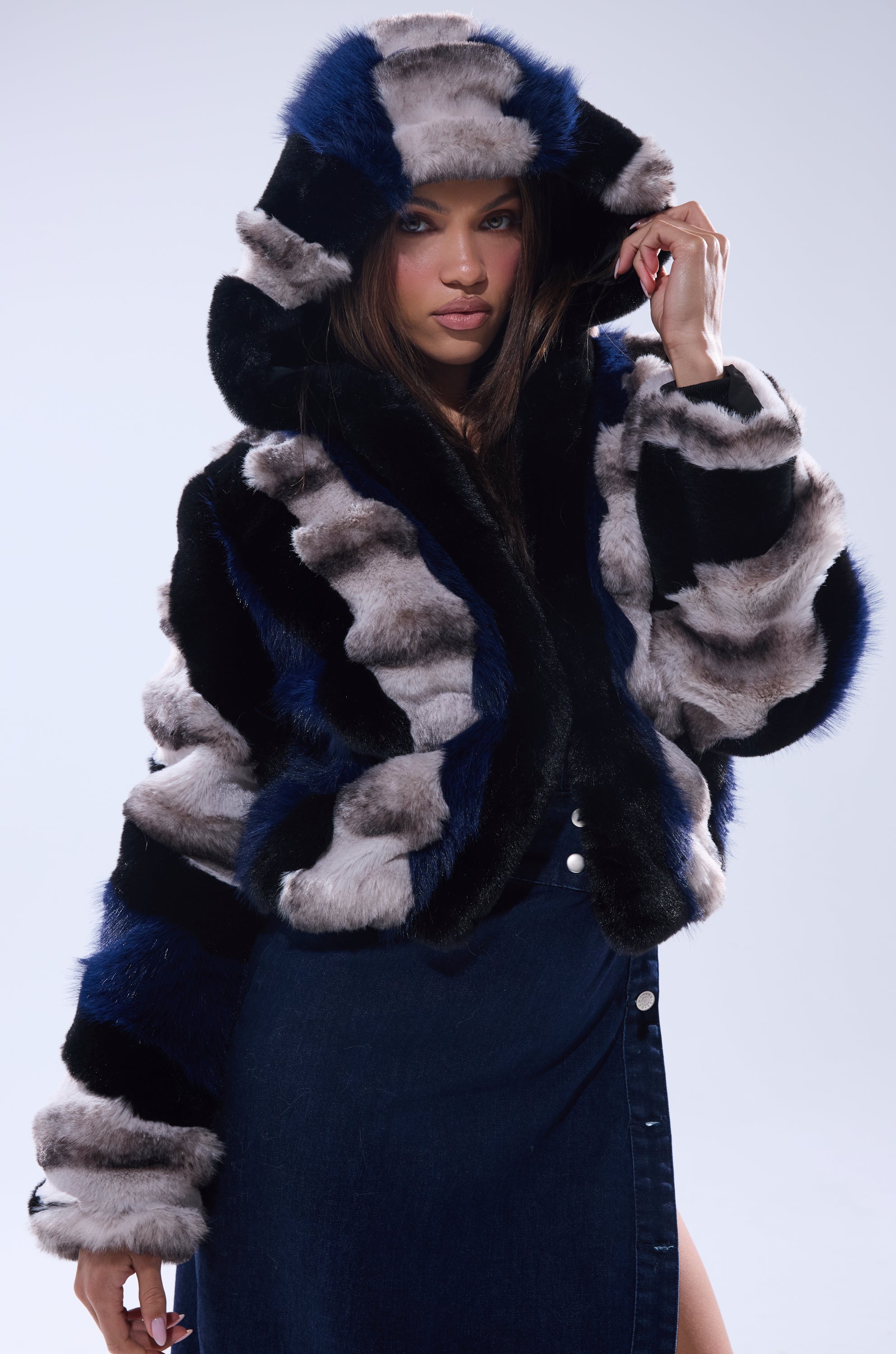 SUPERNOVA PANELED FAUX FUR IN BLUE MULTI