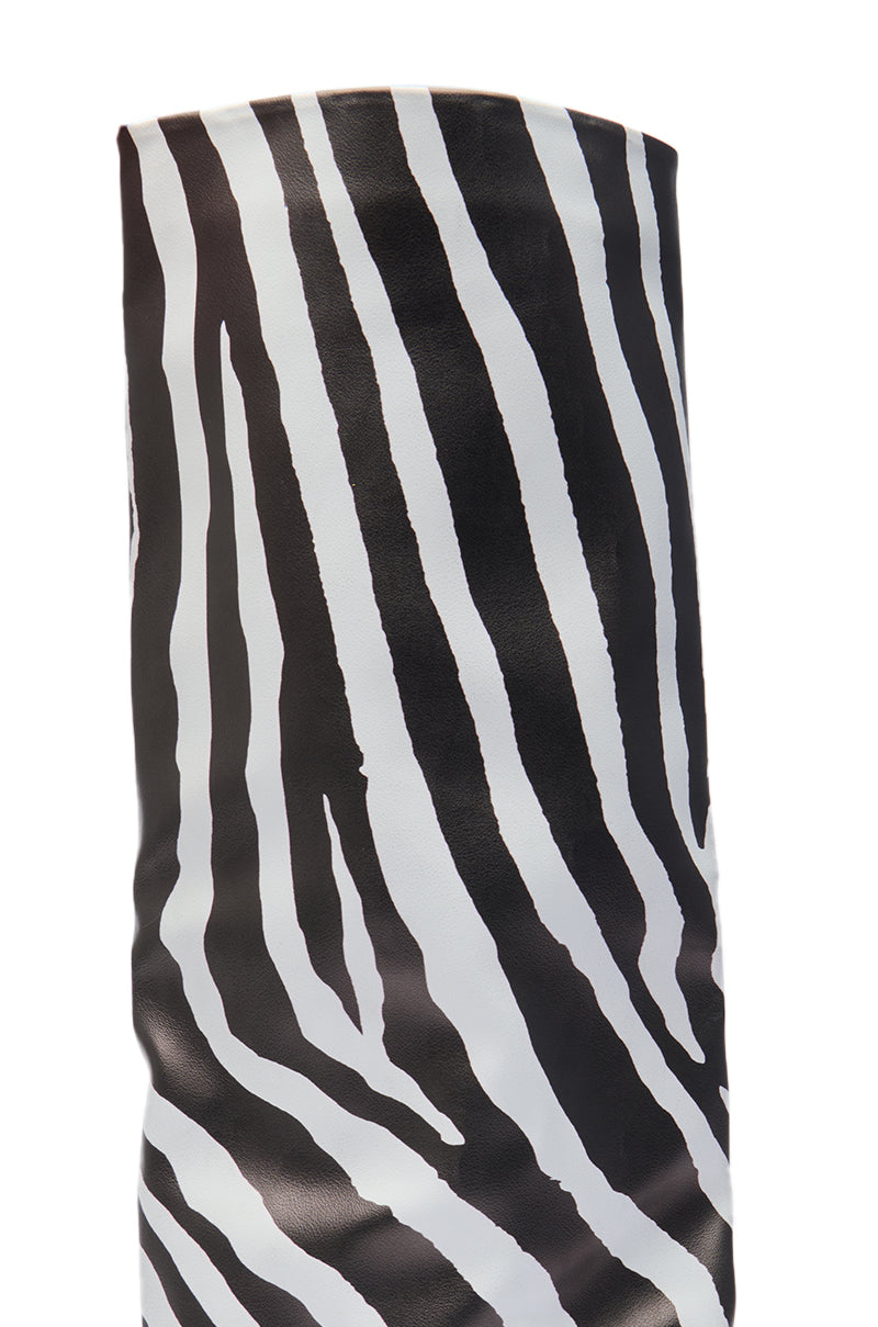 AZALEA WANG KENYA ZEBRA KNEE HIGH WEDGE BOOT