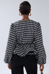 GIRL PLEASE HOUNDSTOOTH TIE-FRONT BLOUSE
