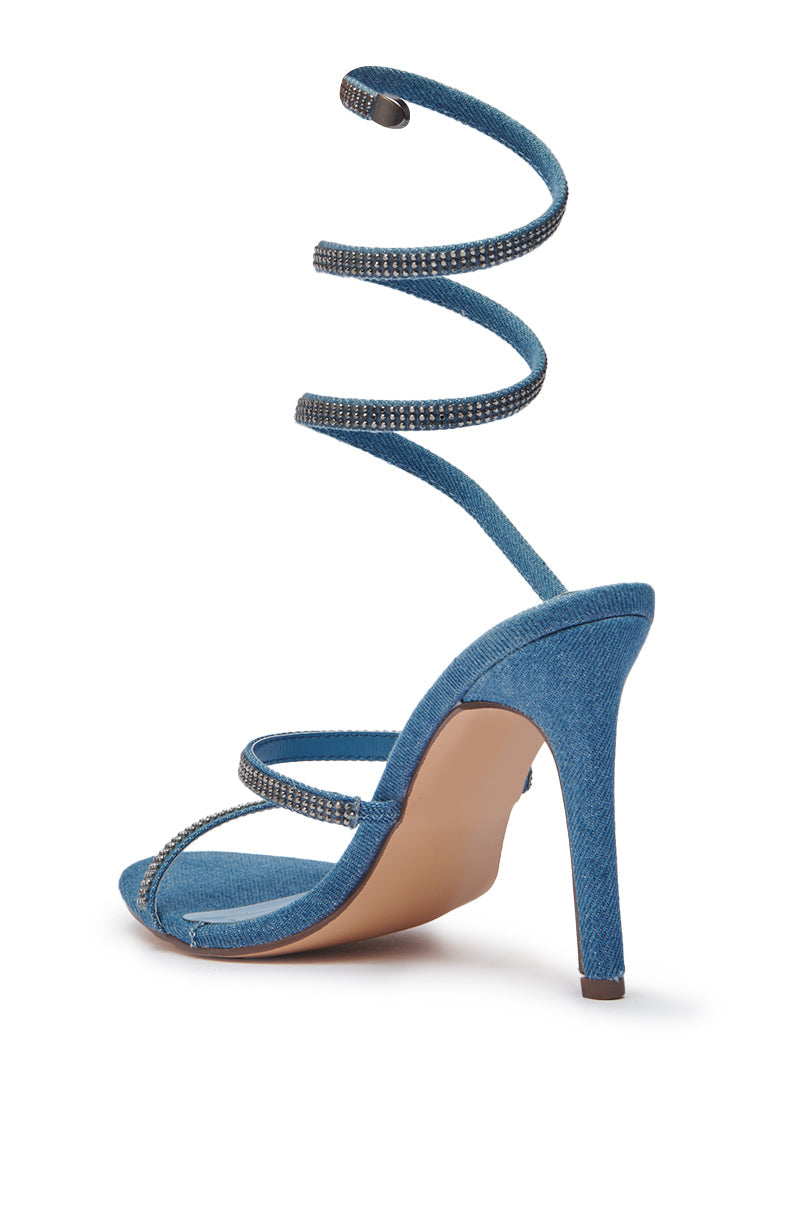 AZALEA WANG LOWRI DENIM SPARKLE COIL WRAP UP SANDAL