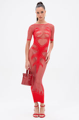 SEXY AS HELL MESH MIDI DRESS IN RED