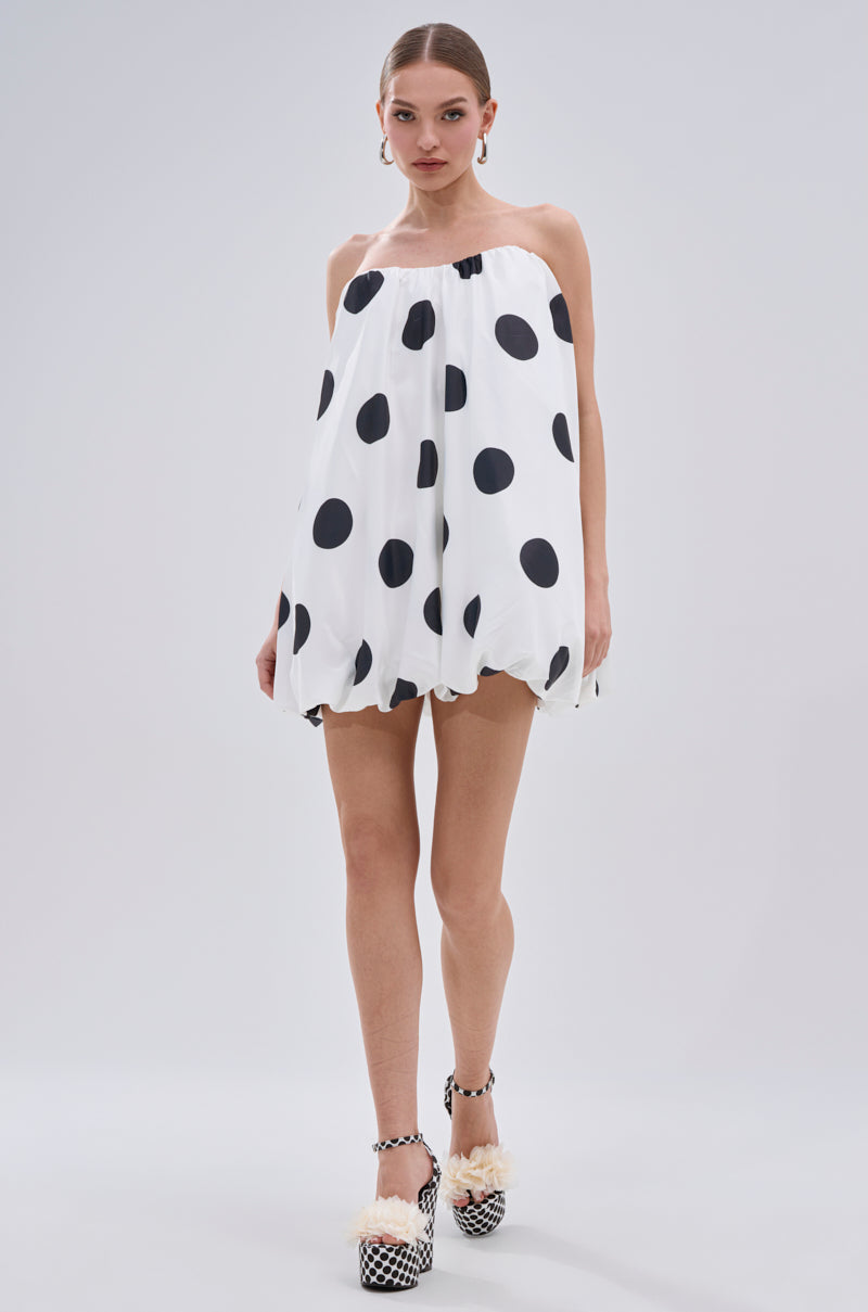 ON THE DOT SATIN BUBBLE MINI DRESS