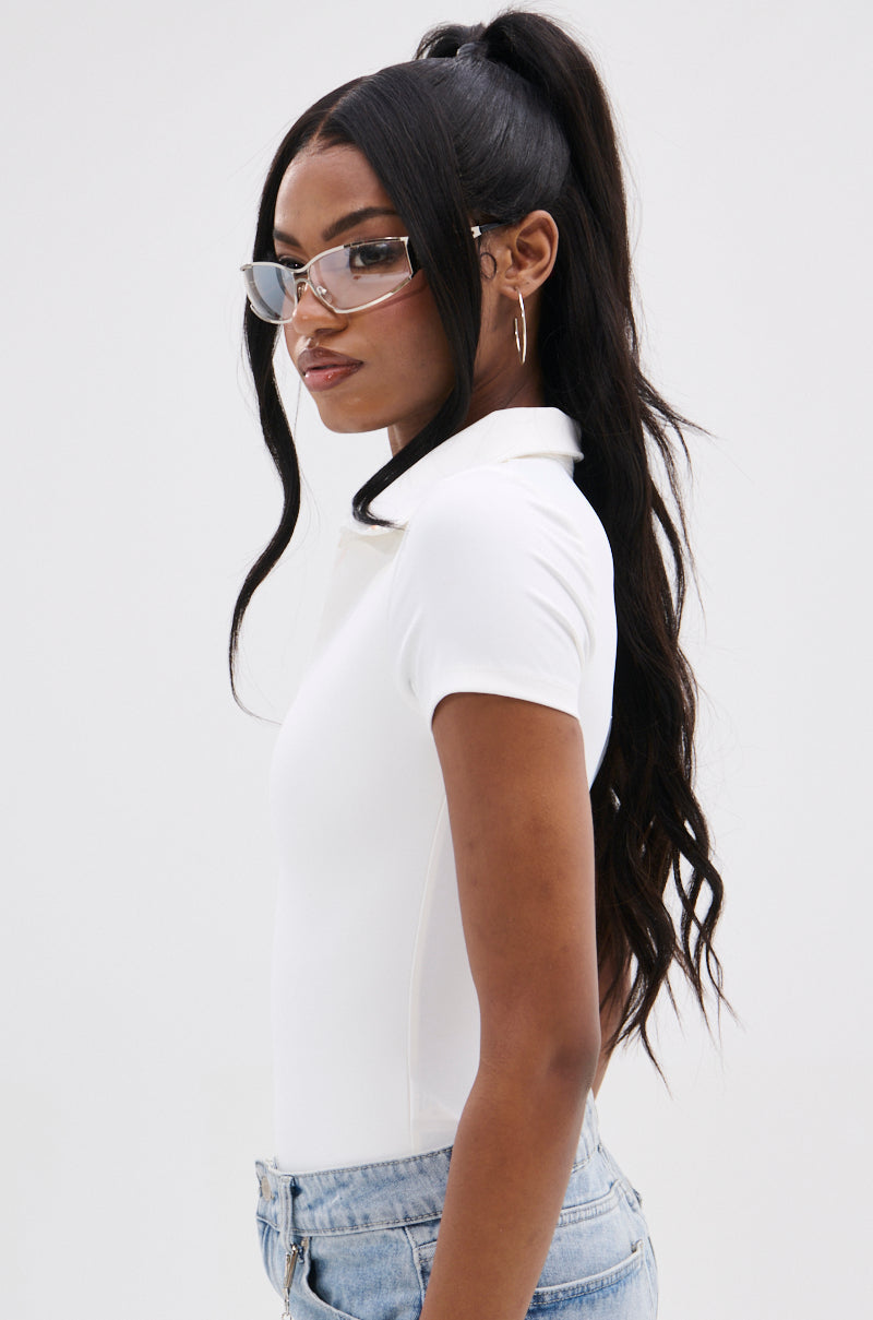 PAXTON FRONT ZIP SHORT SLEEVE COLLARED BODYSUIT
