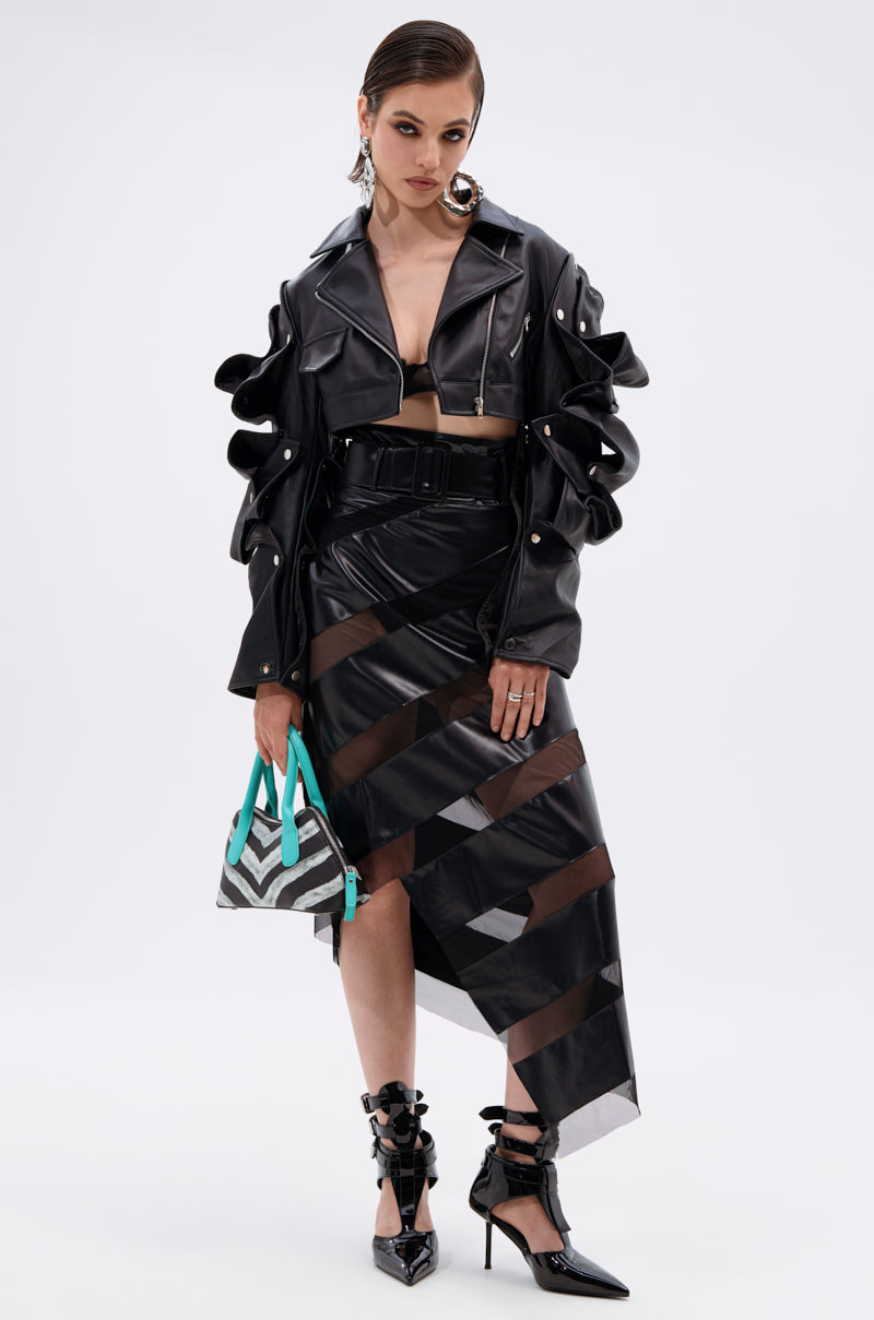 SOMETHING DIFFERENT MESH MIDI SKIRT WITH FAUX LEATHER