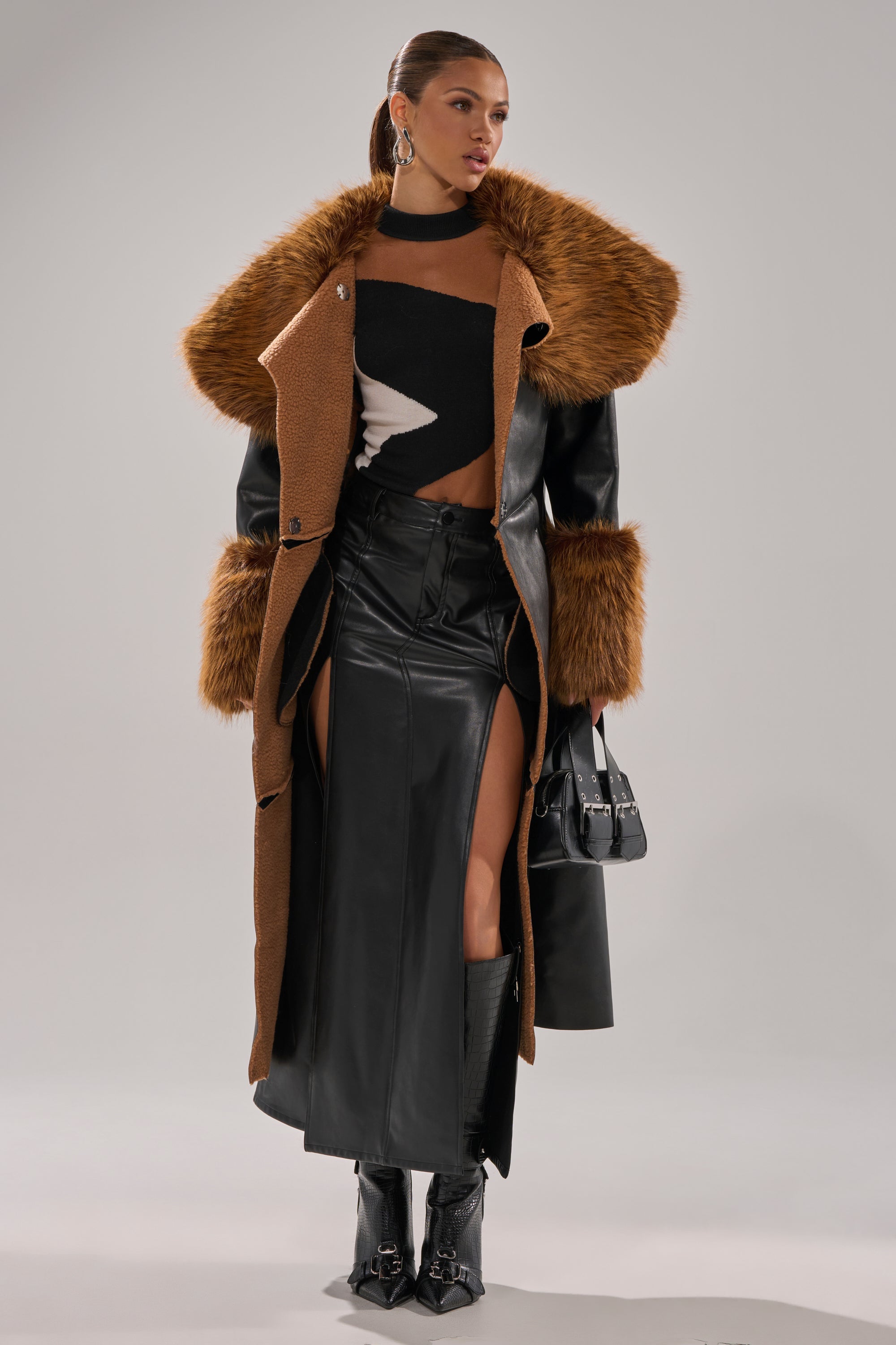 SIREN FUR TRIM TRENCH COAT