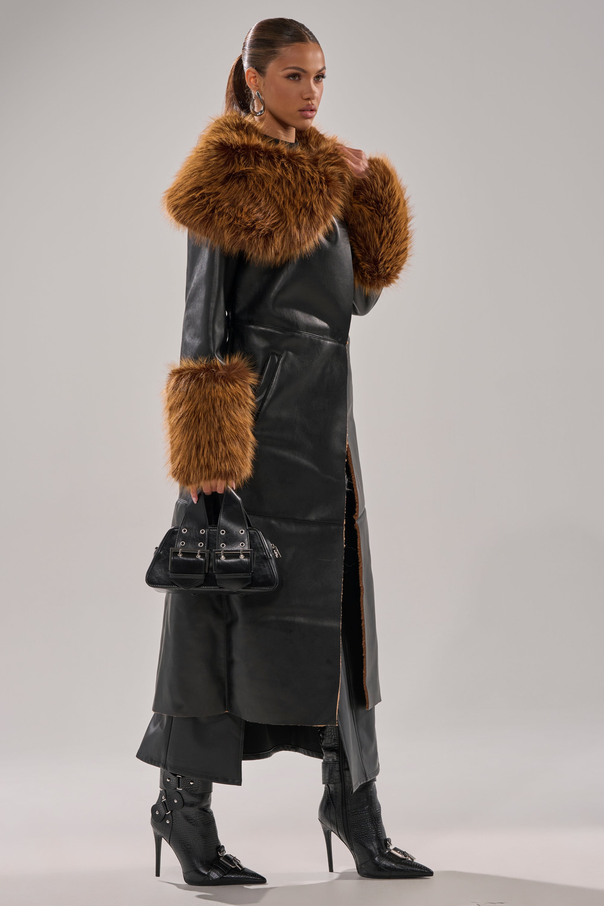 SIREN FUR TRIM TRENCH COAT