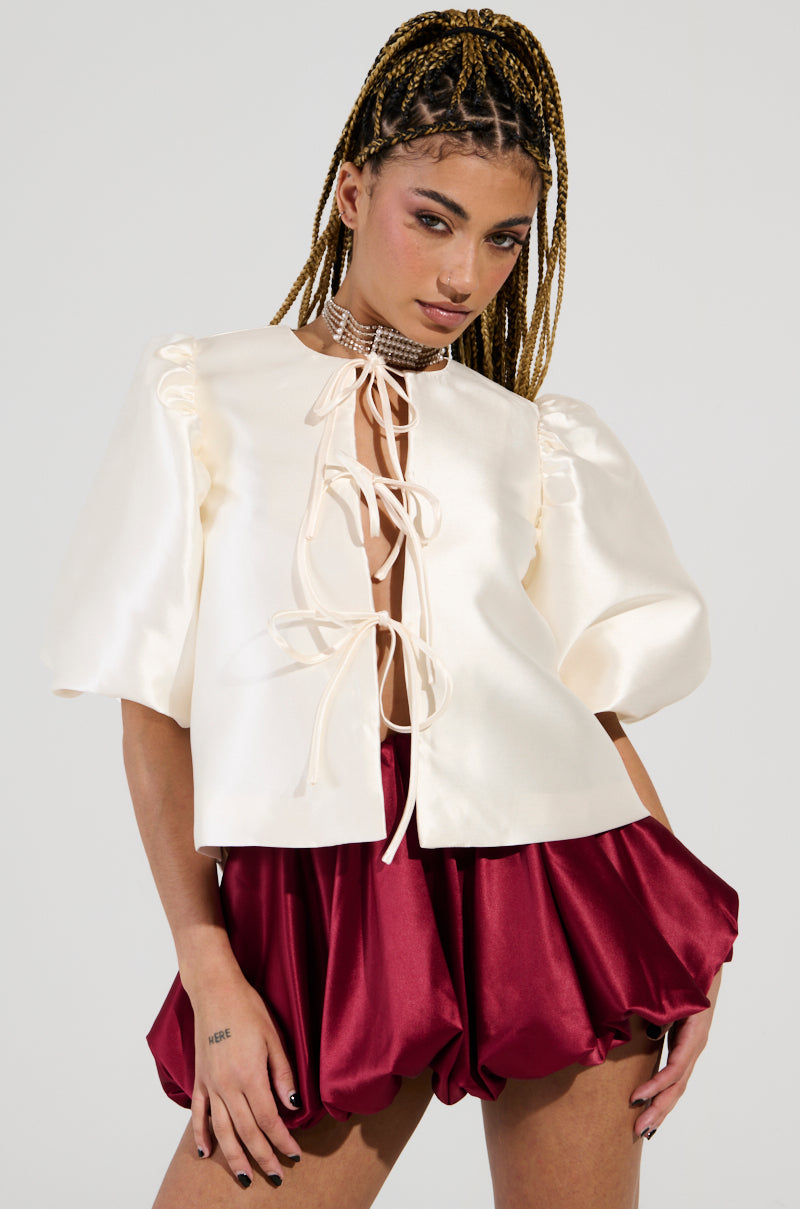 ALL THE TEA TIE FRONT BLOUSE IN IVORY