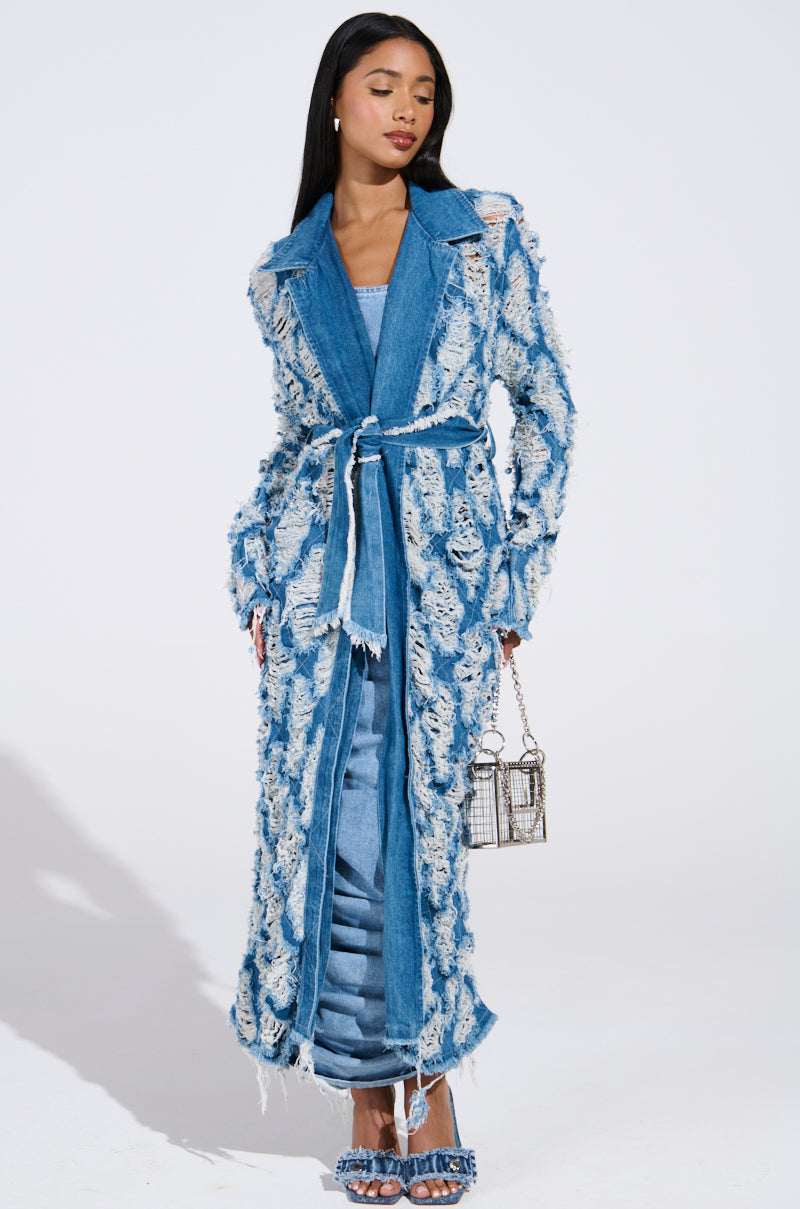 ULTRA DISTRESSED DENIM TRENCH
