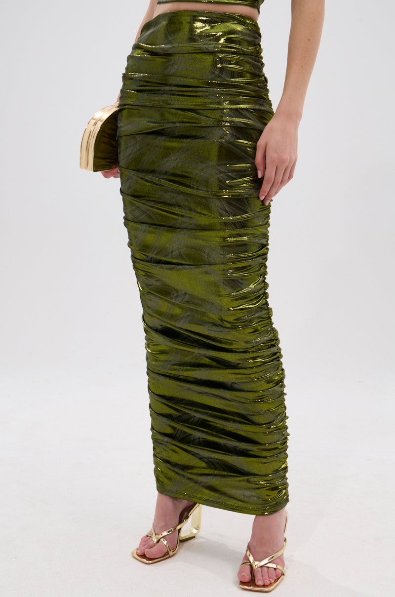 TAYLOR METALLIC RUCHED MAXI SKIRT
