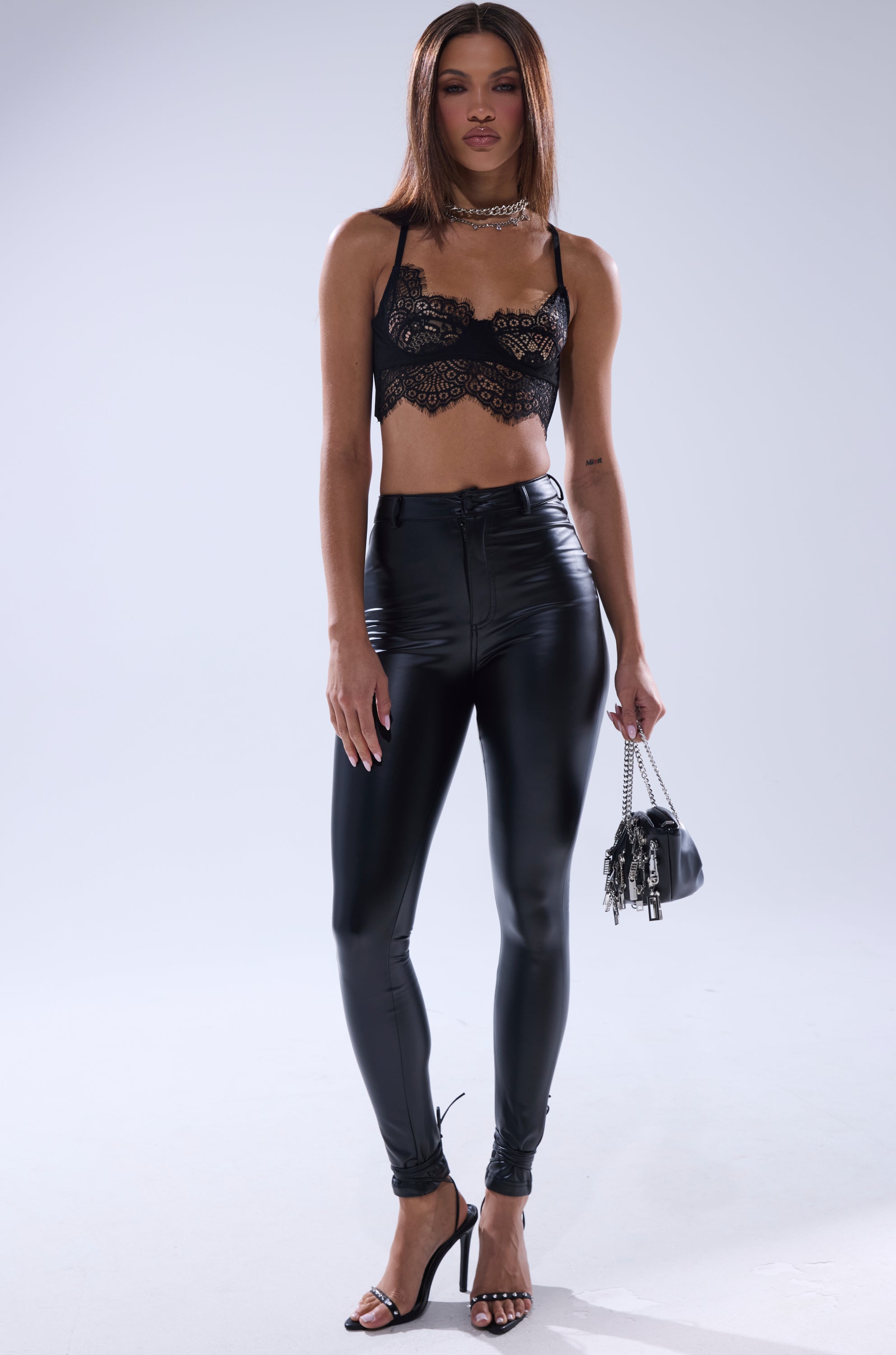 TE QUIERO HIGH RISE FAUX LEATHER SKINNY PANTS WITH 4 WAY STRETCH