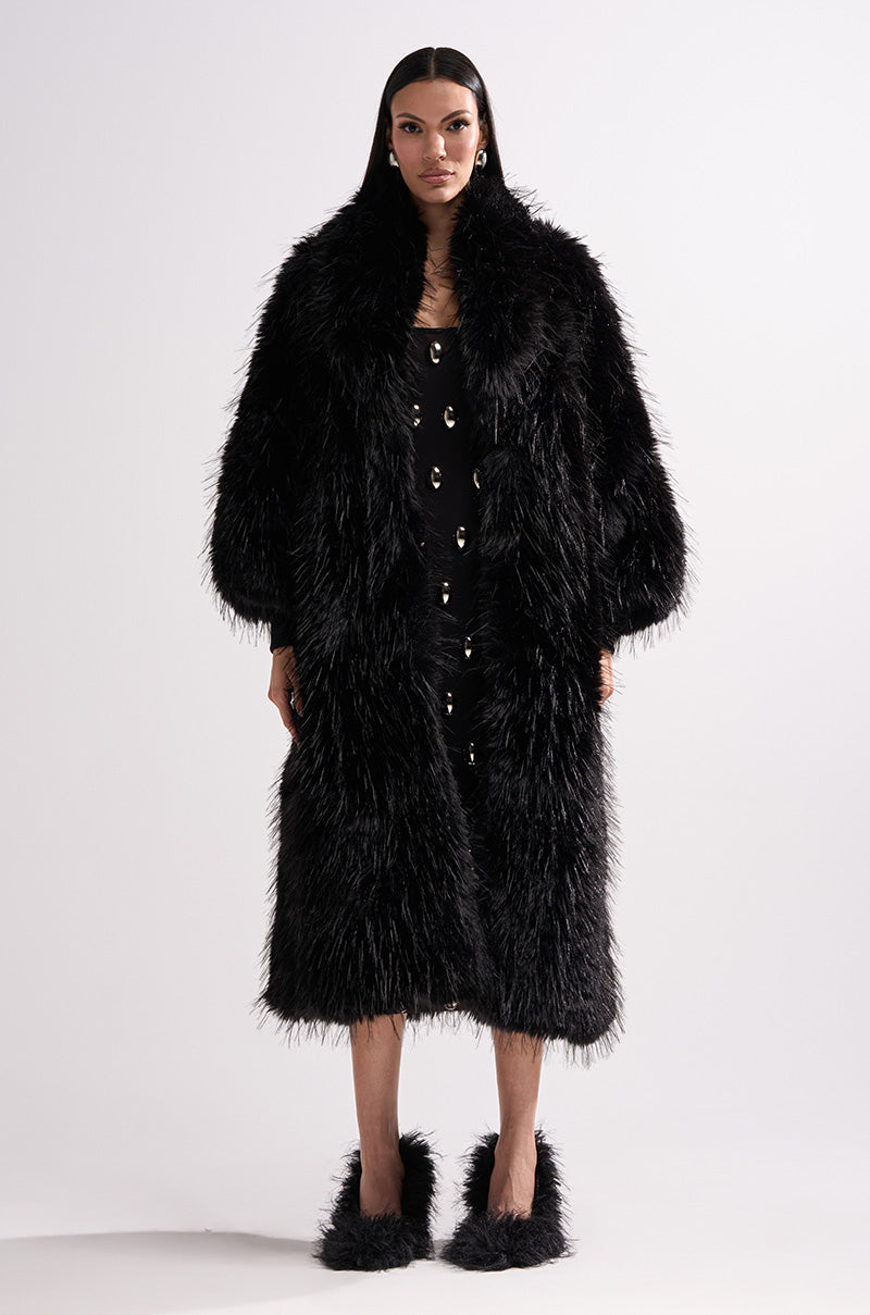 TSUNAMI FAUX FUR COAT IN BLACK