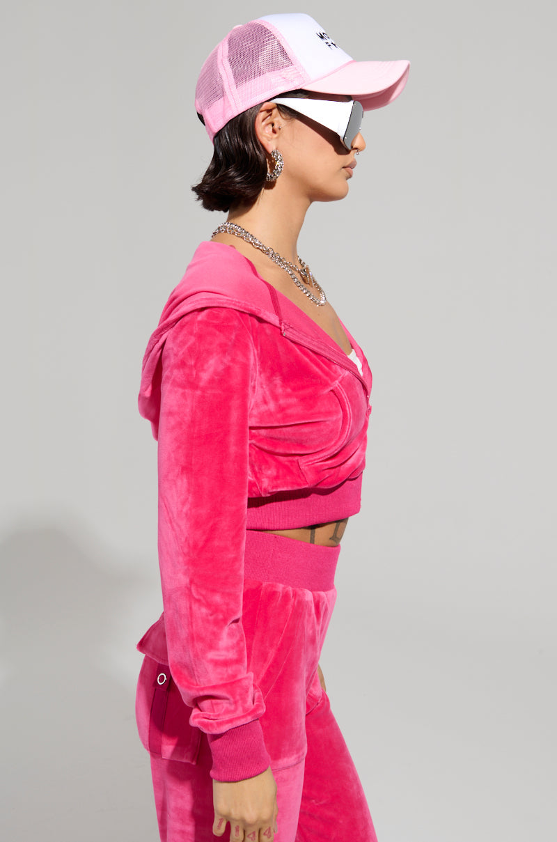 VELOUR GALORE FITTED ZIP UP IN PINK